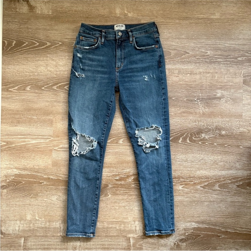 AGOLDE Sophie High Rise Skinny leg Crop Distressed Ripped Jeans size 27 - Picture 1 of 7